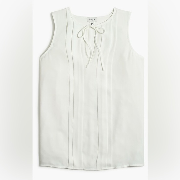J. Crew‎ Sleeveless White Pleated Necktie Blouse Women’s Sz M Business Classic - Picture 1 of 8